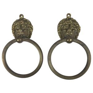 Vintage Brass Lion Head Towel Ring Holder Set of 2